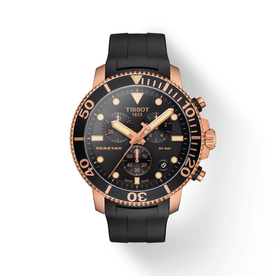 Tissot Seastar 1000 Chronograph Black Dial Black Rubber Strap Watch For Men - T120.417.37.051.00