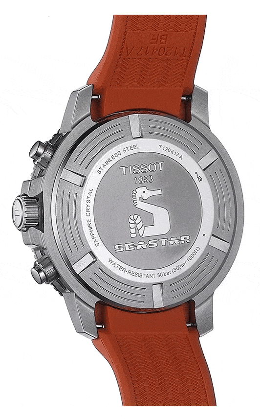 Tissot Seastar 1000 Chronograph Black Dial Orange Rubber Strap Watch For Men - T120.417.17.051.01