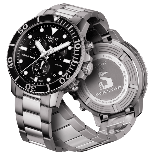 Tissot Seastar 1000 Chronograph Black Dial Silver Steel Strap Watch For Men - T120.417.11.051.00