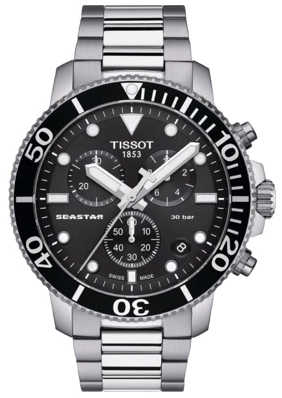 Tissot Seastar 1000 Chronograph Black Dial Silver Steel Strap Watch For Men - T120.417.11.051.00