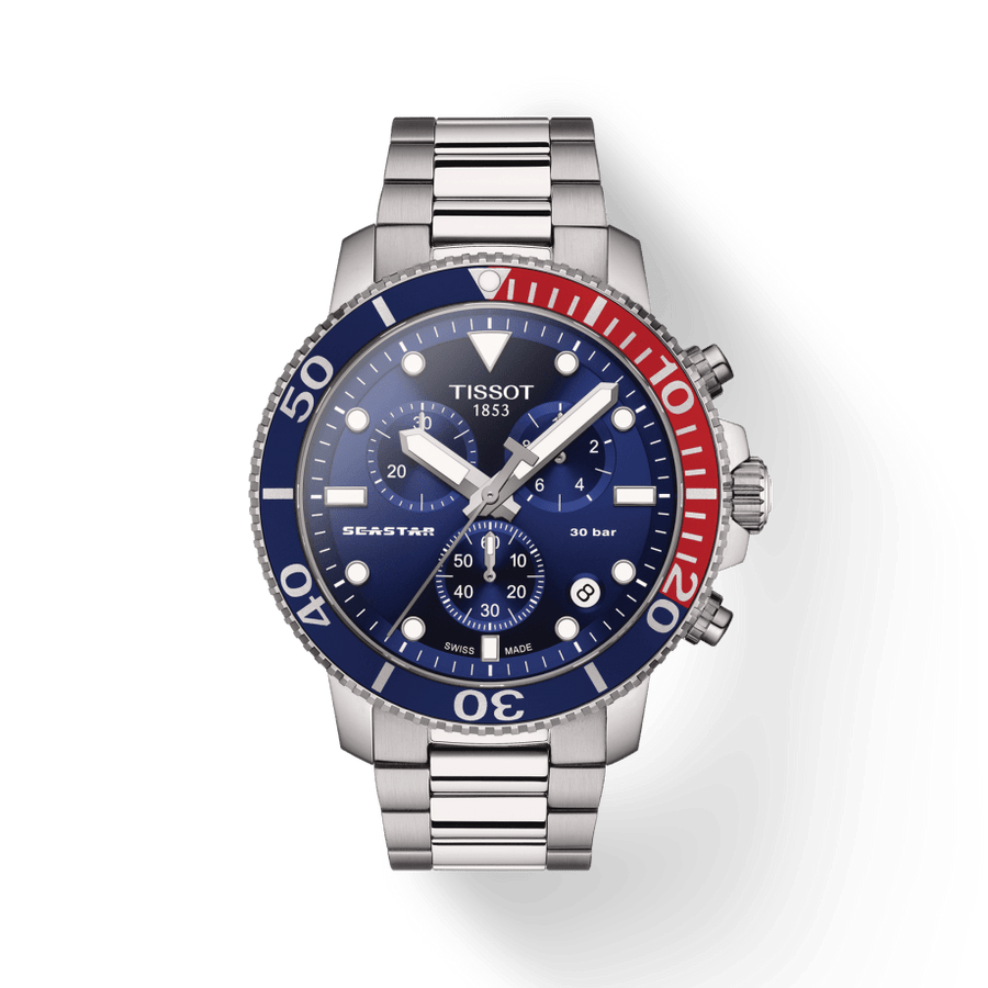 Tissot Seastar 1000 Chronograph Blue Dial Silver Steel Strap Watch For Men - T120.417.11.041.03