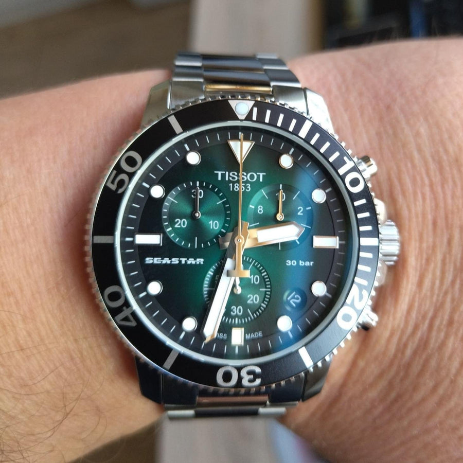 Tissot Seastar 1000 Chronograph Green Dial Silver Steel Strap Watch For Men - T120.417.11.091.01