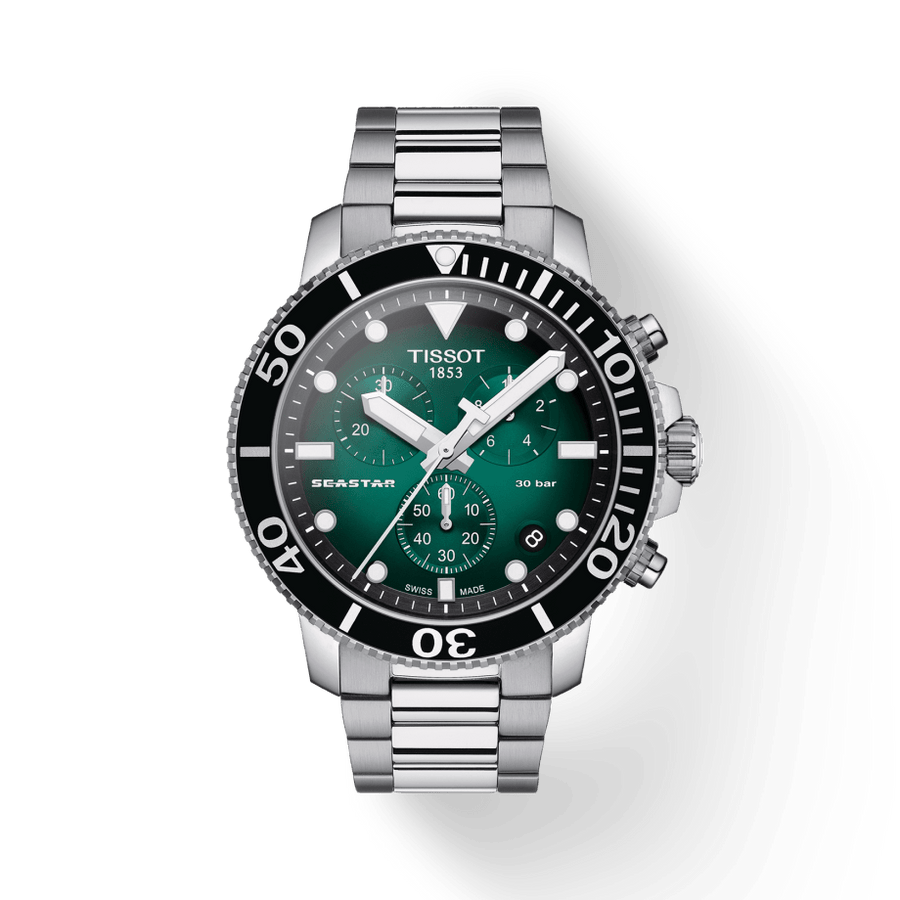 Tissot Seastar 1000 Chronograph Green Dial Silver Steel Strap Watch For Men - T120.417.11.091.01