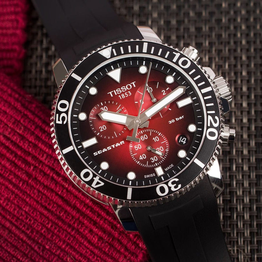 Tissot Seastar 1000 Chronograph Red Dial Black Rubber Strap Watch For Men - T120.417.17.421.00