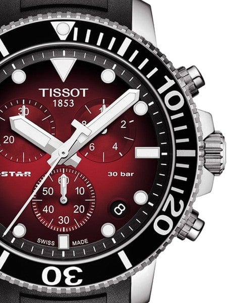 Tissot Seastar 1000 Chronograph Red Dial Black Rubber Strap Watch For Men - T120.417.17.421.00