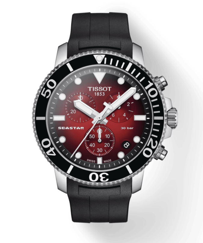 Tissot Seastar 1000 Chronograph Red Dial Black Rubber Strap Watch For Men - T120.417.17.421.00