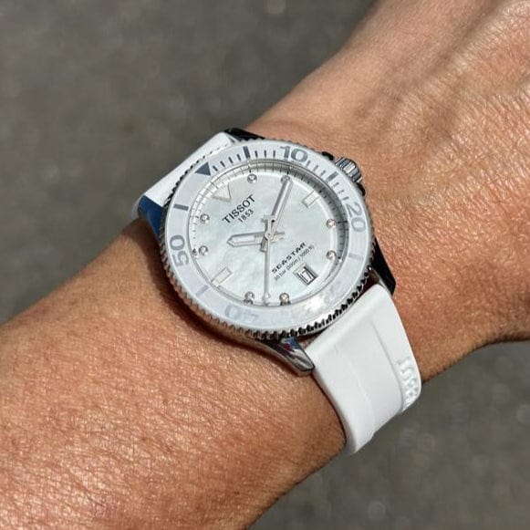 Tissot Seastar 1000 Mother of Pearl White Dial White Rubber Strap Watch for Women - T120.210.17.116.00