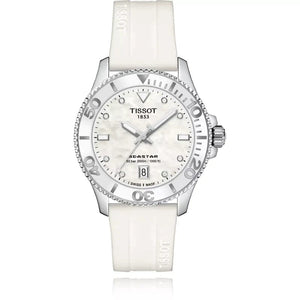 Tissot Seastar 1000 Mother of Pearl White Dial White Rubber Strap Watch for Women - T120.210.17.116.00
