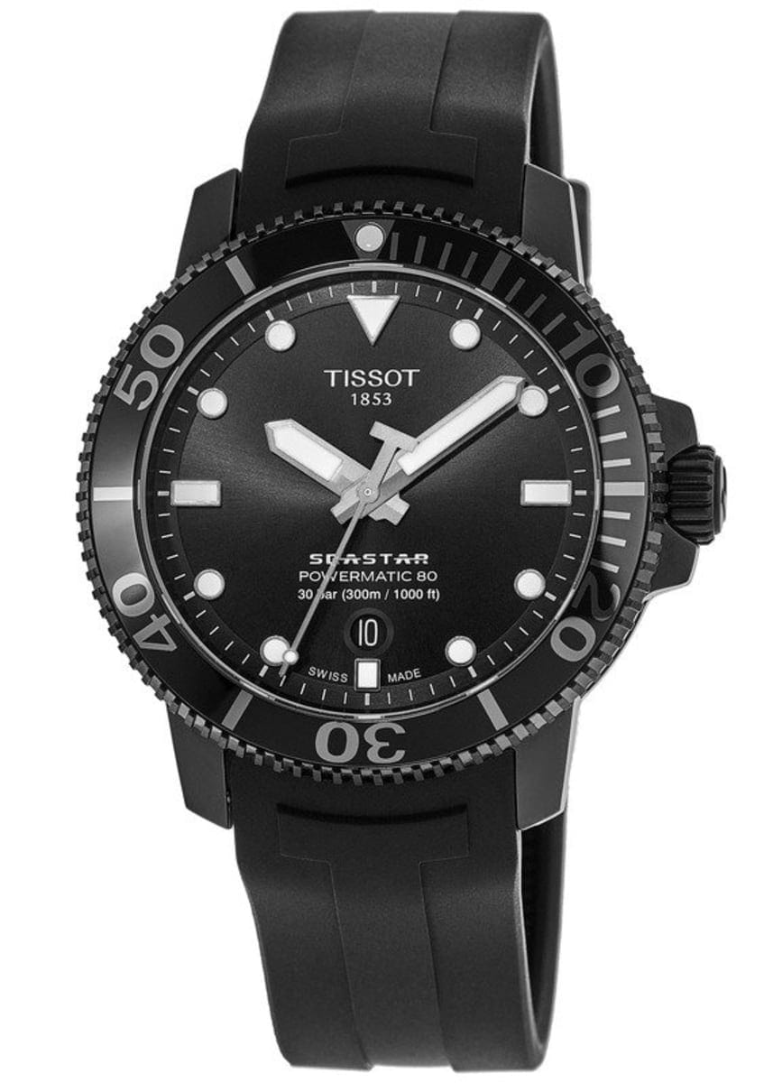Tissot Seastar 1000 Powermatic 80 Black Dial Black Rubber Strap Watch For Men - T120.407.37.051.00