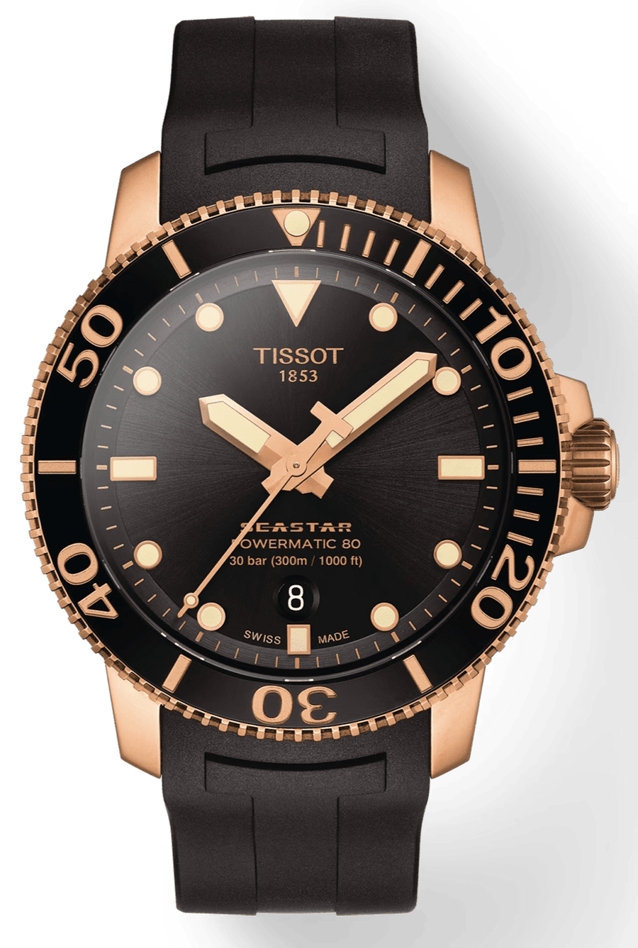 Tissot Seastar 1000 Powermatic 80 Black Dial Black Rubber Strap Watch for Men - T120.407.37.051.01