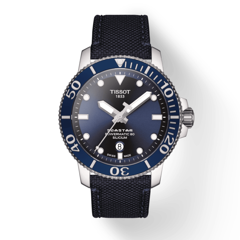 Tissot Seastar 1000 Powermatic 80 Silicium Blue Dial Blue Nylon Strap Watch For Men - T120.407.17.041.01