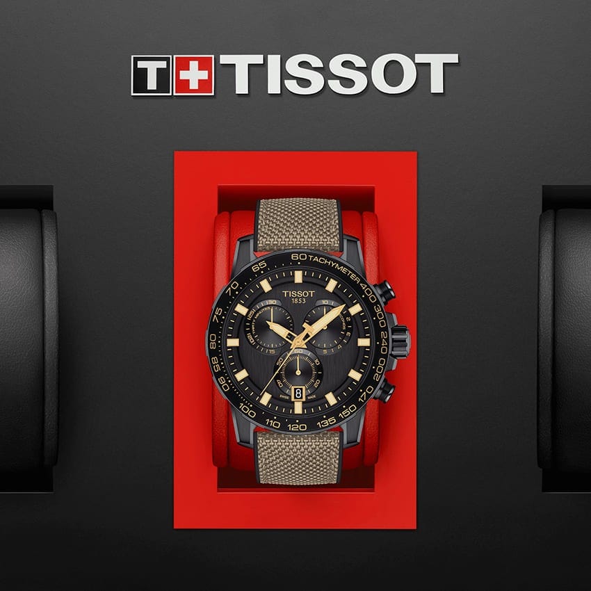 Tissot Supersport Chrono Black Dial Beige Nylon Strap Watch For Men - T125.617.37.051.01