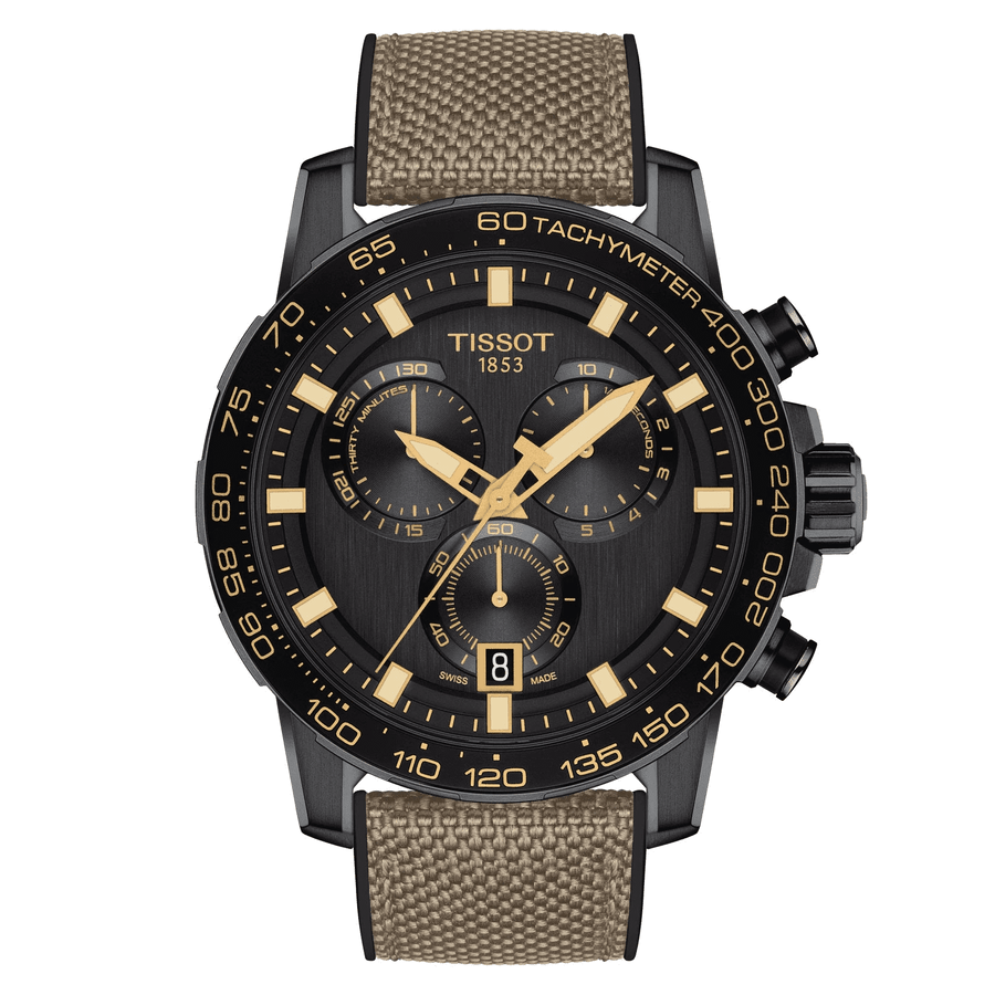 Tissot Supersport Chrono Black Dial Beige Nylon Strap Watch For Men - T125.617.37.051.01