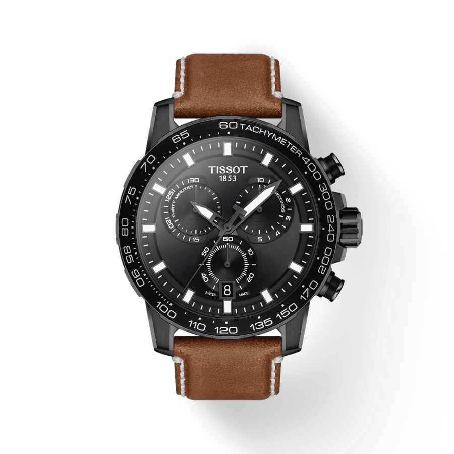 Tissot Supersport Chrono Black Dial Brown Leather Strap Watch for Men - T125.617.36.051.01