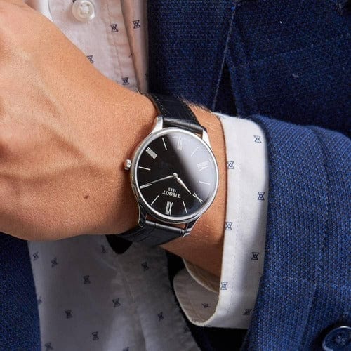 Tissot T Classic Bridgeport Black Dial Black Leather Strap Watch For Men - T097.410.16.058.00