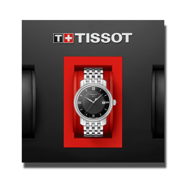 Tissot T Classic Bridgeport Black Dial Silver Steel Strap Watch For Men - T097.410.11.058.00