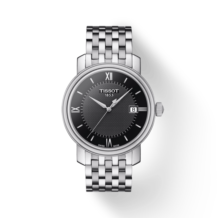 Tissot T Classic Bridgeport Black Dial Silver Steel Strap Watch For Men - T097.410.11.058.00