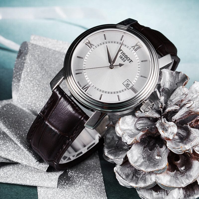 Tissot T Classic Bridgeport Silver Dial Brown Leather Strap Watch For Men - T097.410.16.038.00