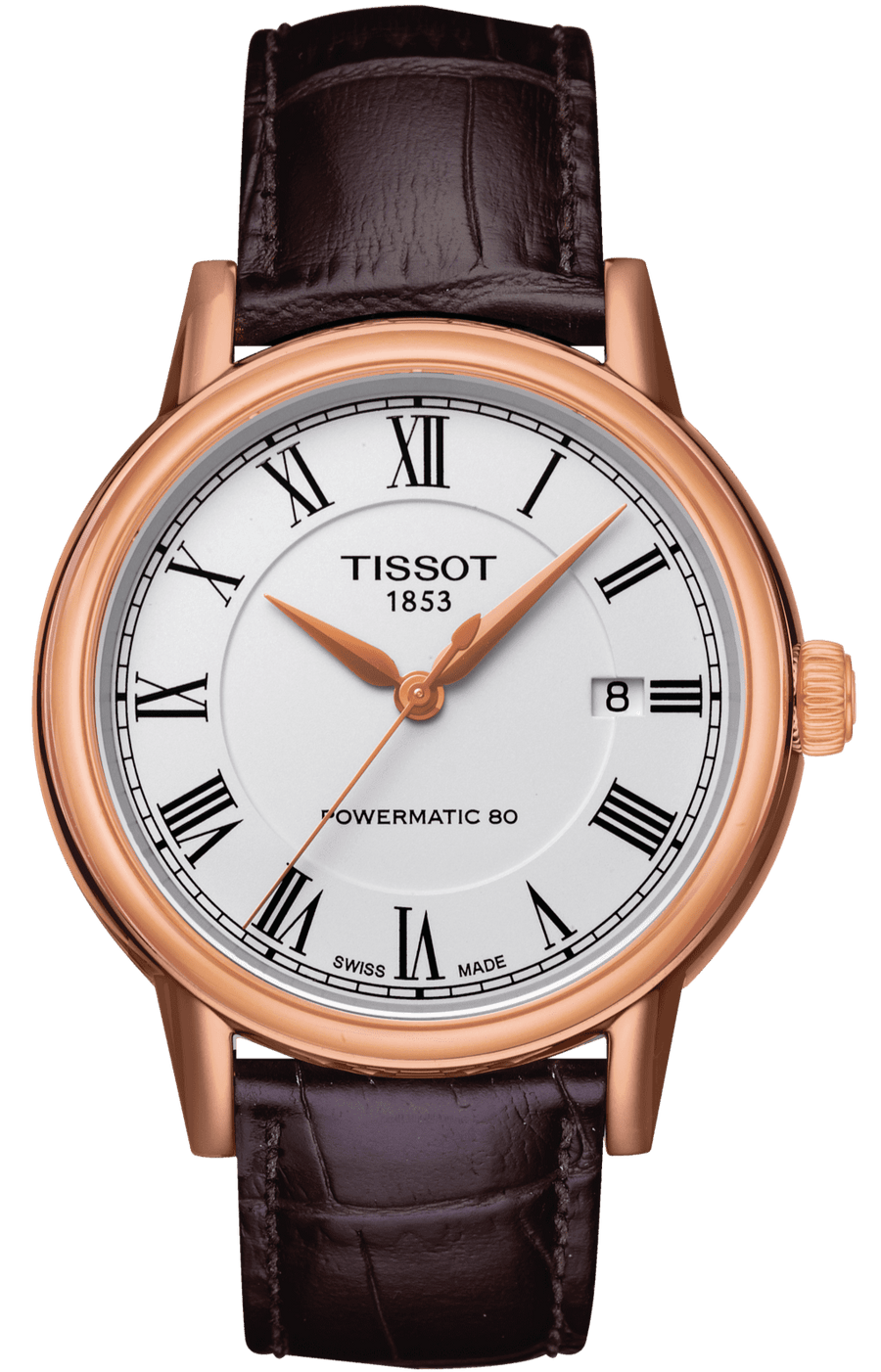 Tissot T Classic Carson Powermatic 80 White Dial Brown Leather Strap Watch for Men - T085.407.36.013.00