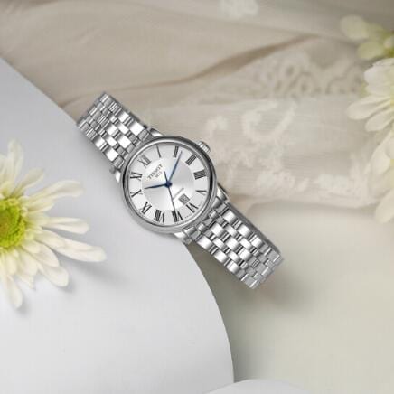 Tissot T Classic Carson Premium Automatic Lady Silver Dial Silver Steel Strap Watch for Women - T122.207.11.033.00