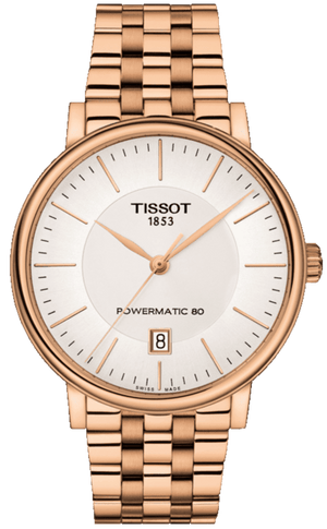 Tissot T Classic Carson Premium Automatic White Dial Rose Gold Steel Strap Watch for Men - T122.407.33.031.00
