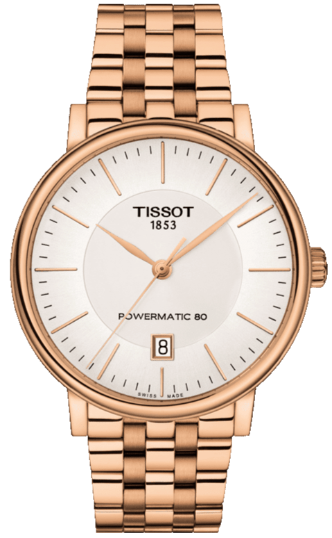 Tissot T Classic Carson Premium Automatic White Dial Rose Gold Steel Strap Watch for Men - T122.407.33.031.00