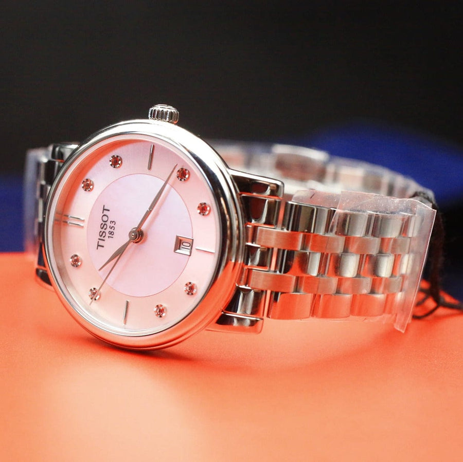 Tissot T Classic Carson Premium Lady Mother of Pearl Pink Dial Silver Steel Strap Watch For Women - T122.210.11.159.00