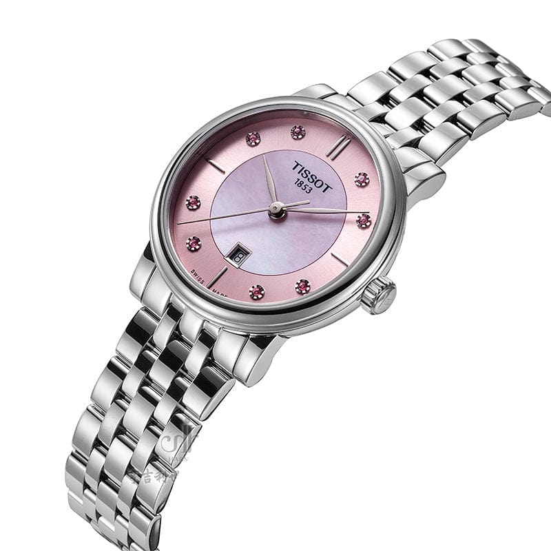 Tissot T Classic Carson Premium Lady Mother of Pearl Pink Dial Silver Steel Strap Watch For Women - T122.210.11.159.00