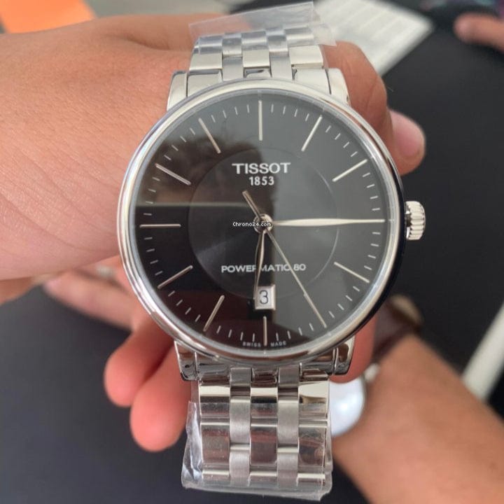 Tissot T Classic Carson Premium Powermatic 80 Black Dial Silver Steel Strap Watch For Men - T122.407.11.051.00