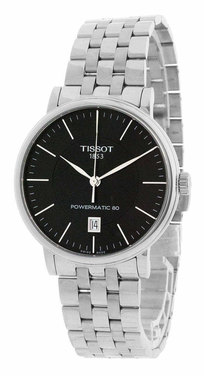 Tissot T Classic Carson Premium Powermatic 80 Black Dial Silver Steel Strap Watch For Men - T122.407.11.051.00