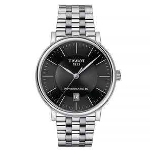 Tissot T Classic Carson Premium Powermatic 80 Black Dial Silver Steel Strap Watch For Men - T122.407.11.051.00