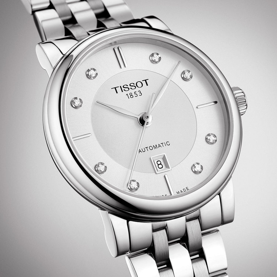 Tissot T Classic Carson Premium White Diamonds Dial Silver Steel Strap Watch for Women - T1222071103600