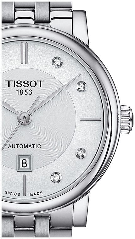 Tissot T Classic Carson Premium White Diamonds Dial Silver Steel Strap Watch for Women - T1222071103600