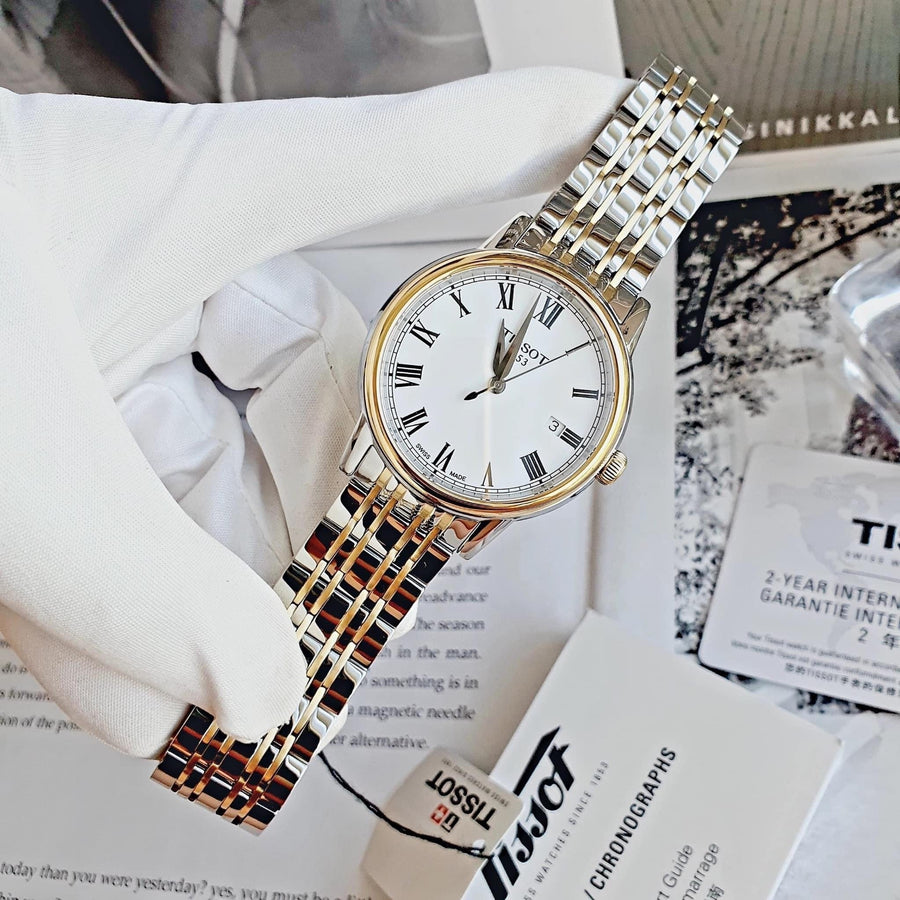 Tissot T Classic Carson Quartz White Dial Two Tone Steel Strap Watch for Men - T085.410.22.013.00