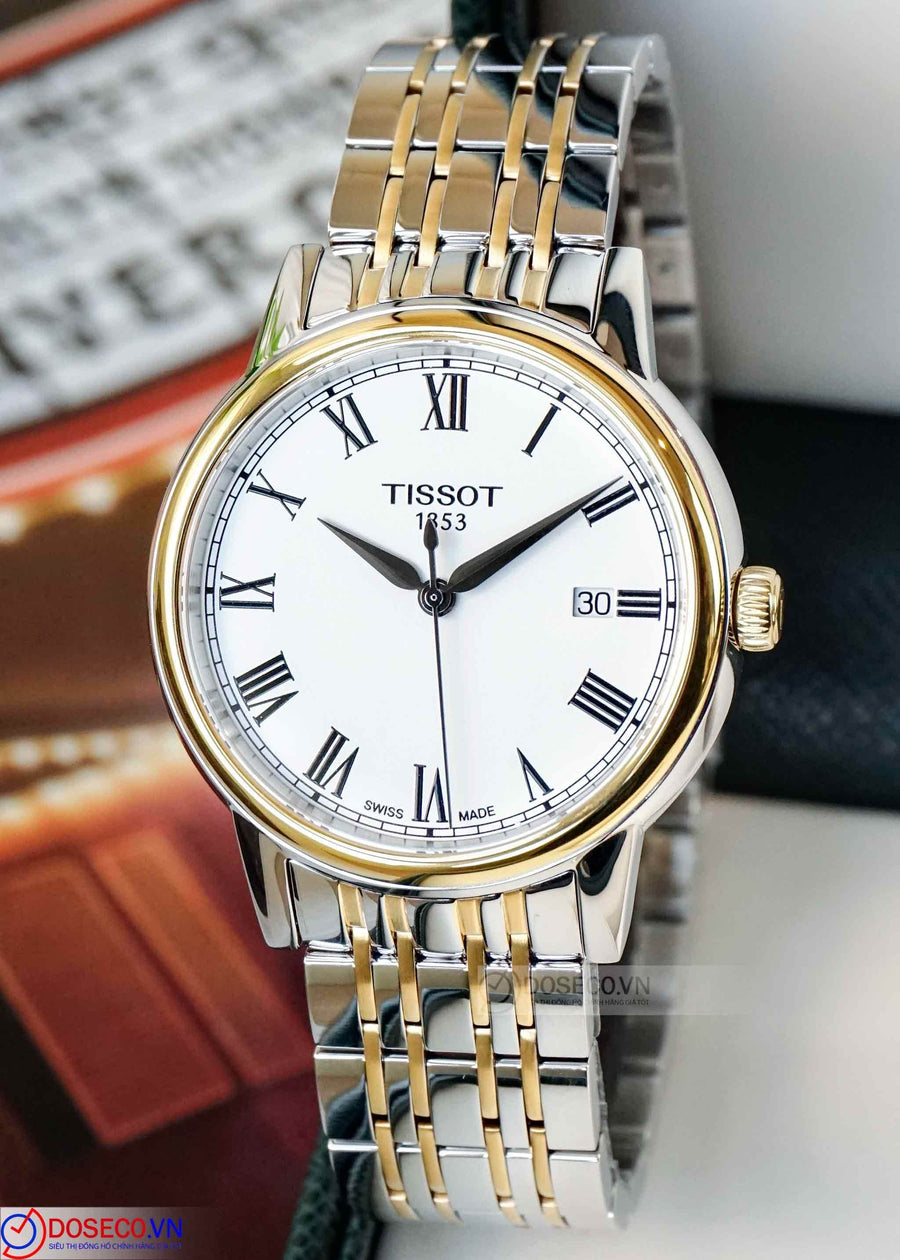Tissot T Classic Carson Quartz White Dial Two Tone Steel Strap Watch for Men - T085.410.22.013.00