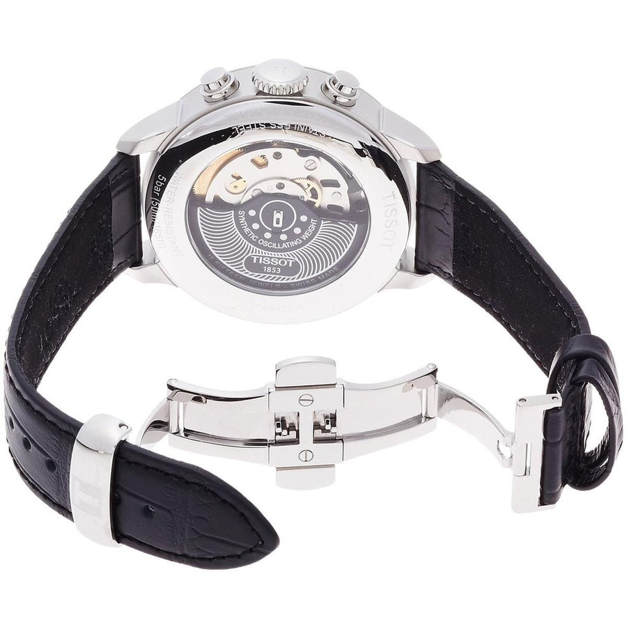 Tissot T Classic Chemin Des Tourelles Chronograph Black Dial Black Leather Strap Watch For Men - T099.427.16.058.00