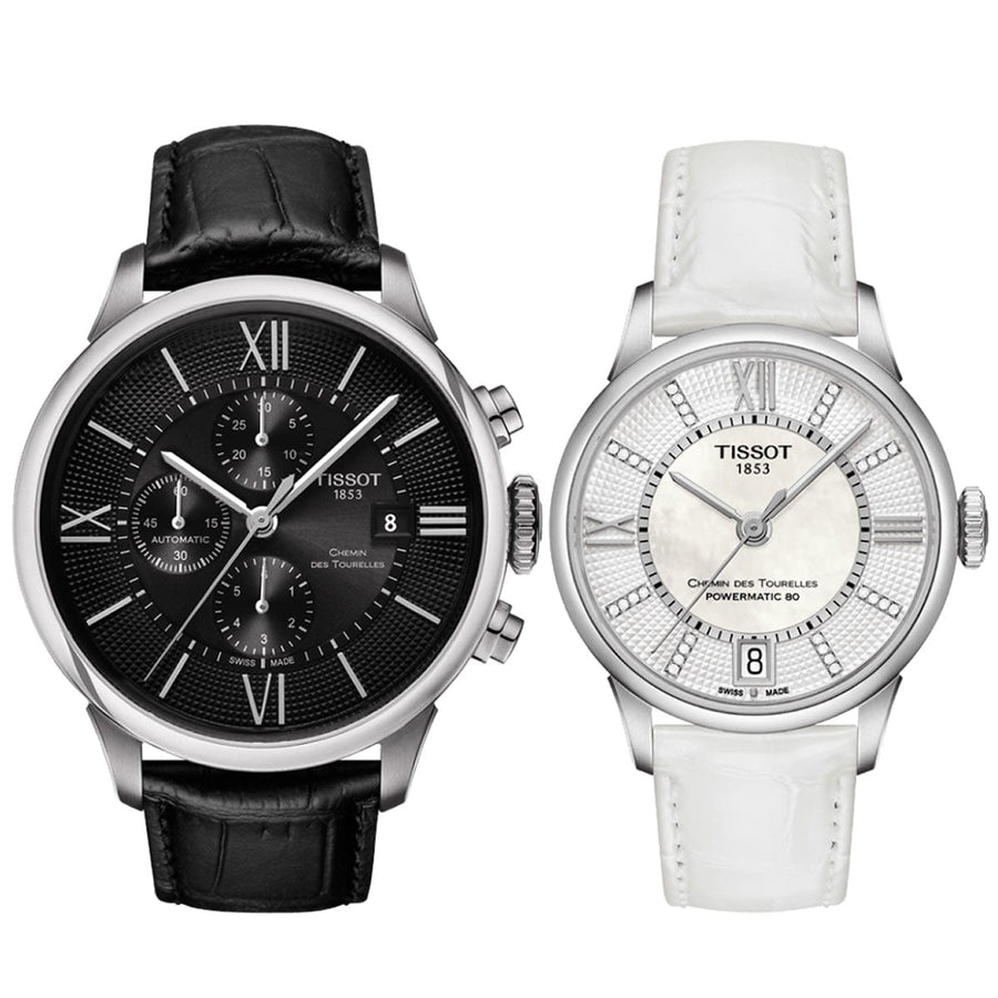 Tissot T Classic Chemin Des Tourelles Chronograph Black Dial Black Leather Strap Watch For Men - T099.427.16.058.00