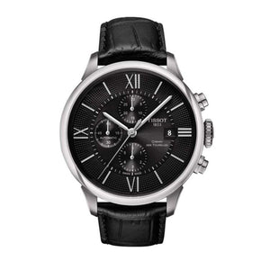 Tissot T Classic Chemin Des Tourelles Chronograph Black Dial Black Leather Strap Watch For Men - T099.427.16.058.00