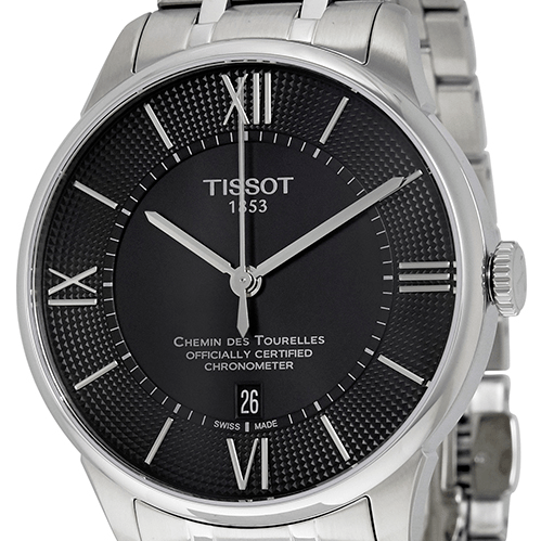 Tissot T Classic Chemin Des Tourelles Chronometer Black Dial Silver Steel Strap Watch For Men - T099.408.11.058.00