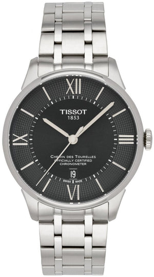 Tissot T Classic Chemin Des Tourelles Chronometer Black Dial Silver Steel Strap Watch For Men - T099.408.11.058.00