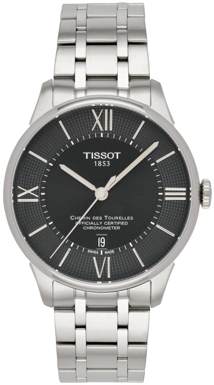 Tissot T Classic Chemin Des Tourelles Chronometer Black Dial Silver Steel Strap Watch For Men - T099.408.11.058.00