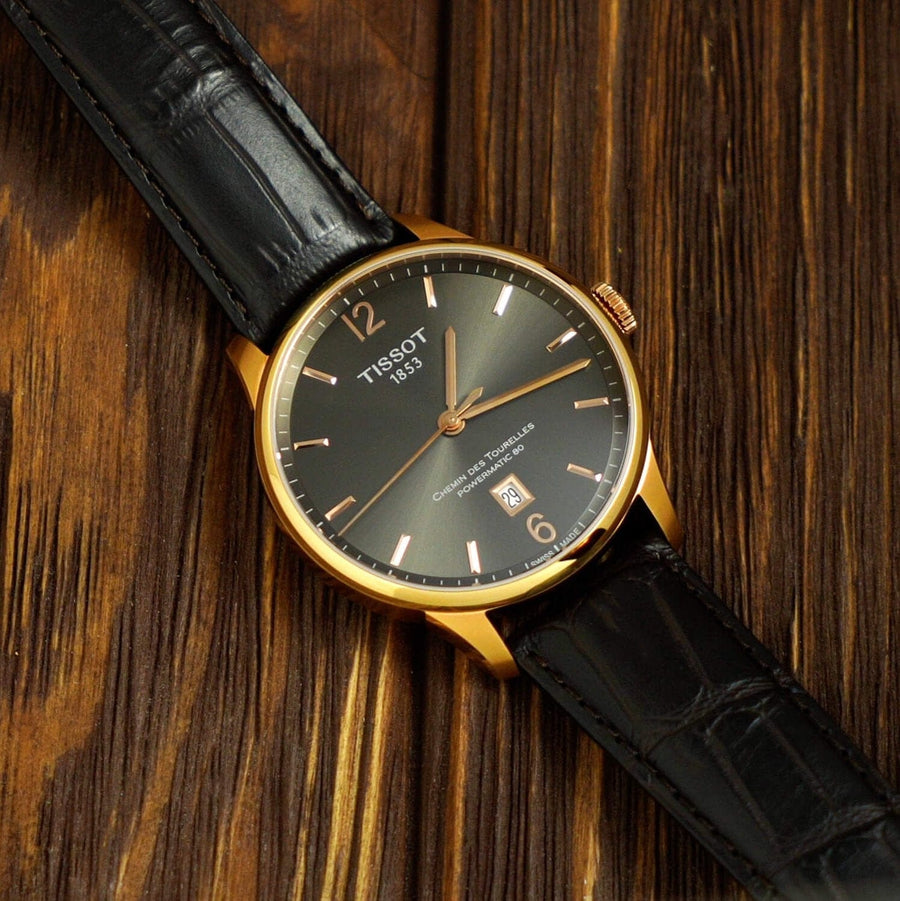 Tissot T Classic Chemin Des Tourelles Powermatic 80 Brown Dial Brown Leather Strap Watch for Men - T099.407.36.447.00