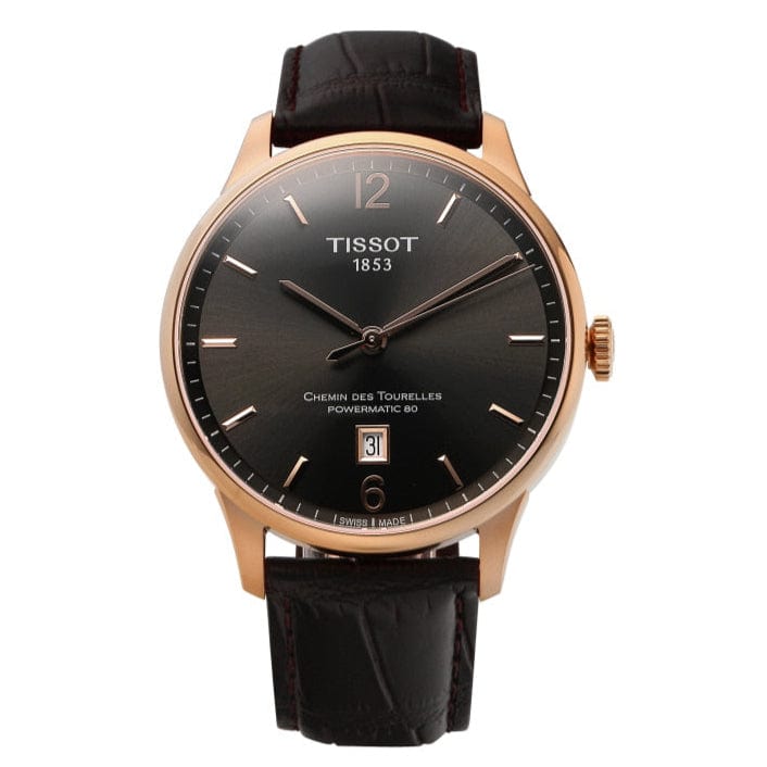 Tissot T Classic Chemin Des Tourelles Powermatic 80 Brown Dial Brown Leather Strap Watch for Men - T099.407.36.447.00