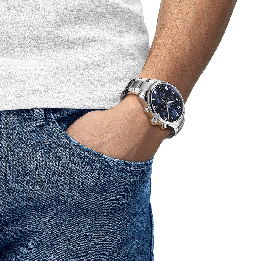 Tissot T Classic Chrono XL Black Dial Silver Steel Strap Watch For Men - T116.617.11.057.01