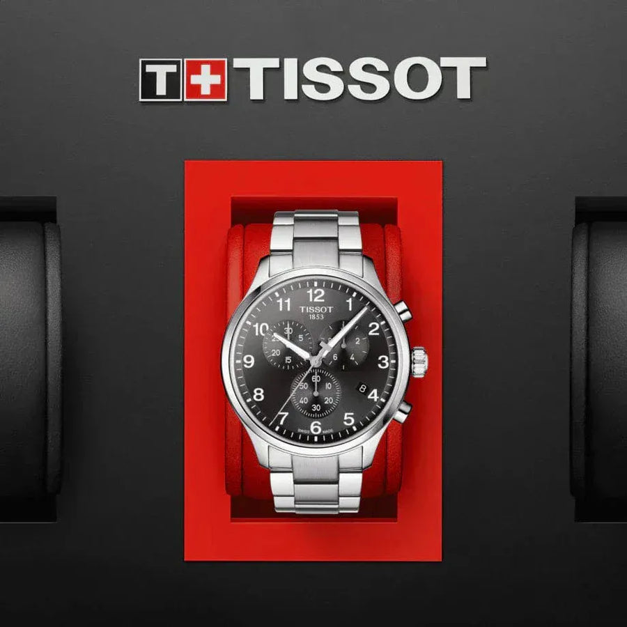 Tissot T Classic Chrono XL Black Dial Silver Steel Strap Watch For Men - T116.617.11.057.01