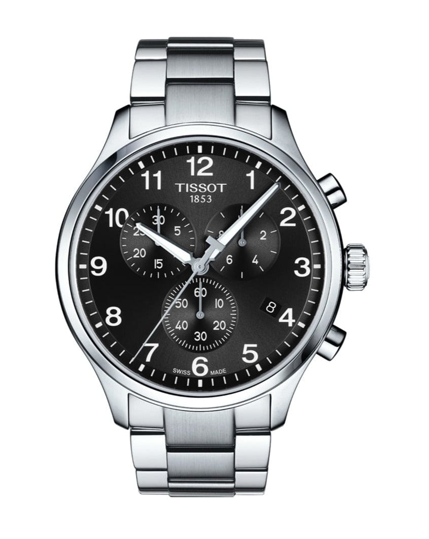 Tissot T Classic Chrono XL Black Dial Silver Steel Strap Watch For Men - T116.617.11.057.01