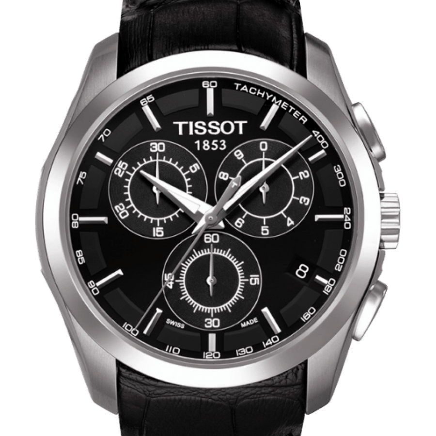 Tissot T Classic Couturier Chronograph Black Dial Black Leather Strap Watch For Men - T035.617.16.051.00