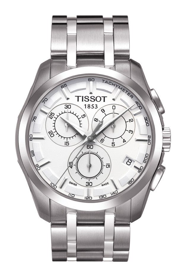 Tissot T Classic Couturier Chronograph White Dial Silver Steel Strap Watch For Men - T101.617.11.031.00