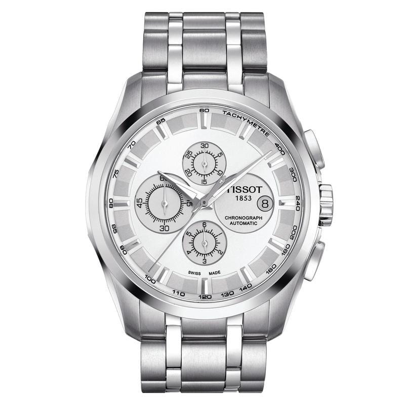 Tissot T Classic Couturier Chronograph White Dial Silver Steel Strap Watch For Men - T101.617.11.031.00