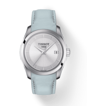 Tissot T Classic Couturier Silver Dial Light Blue Leather Strap Watch For Women - T035.210.16.031.02
